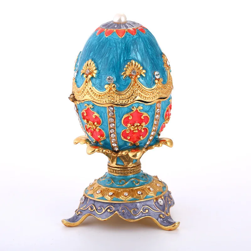 

Easter Egg Enamel Painted Metal Home Decor Ishtar Catholic Church Utensils Orthodox Jewelry Box Rhinestones Trinket Craft Gift