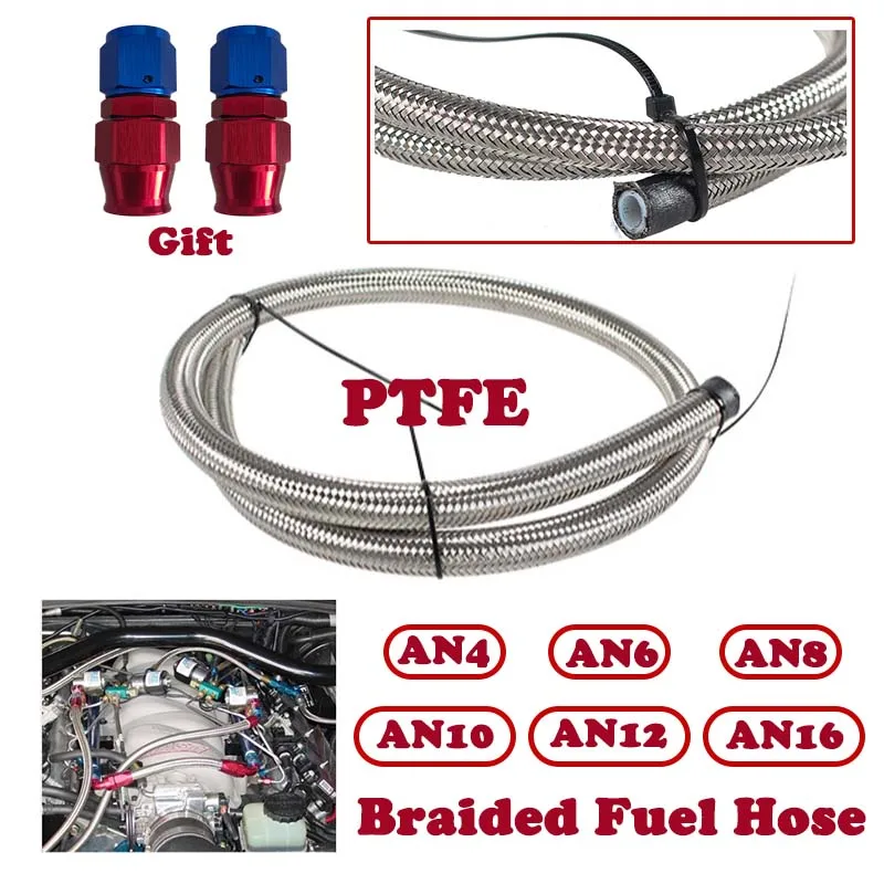 1M PTFE AN4-AN16 Stainless Steel Braided Brake Hose Oil Gas Cooler Hose Racing Hose PTFE Brake Hose Fuel Oil Line