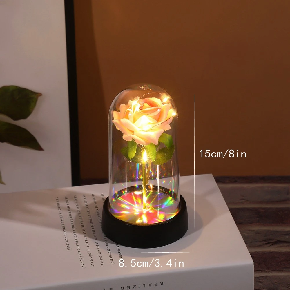 Artificial Flowers LED Red Rose Creative Valentine\'s Day Gift Rose in Glass Cover with Stand Light Up Rose Wedding Galaxy Rose