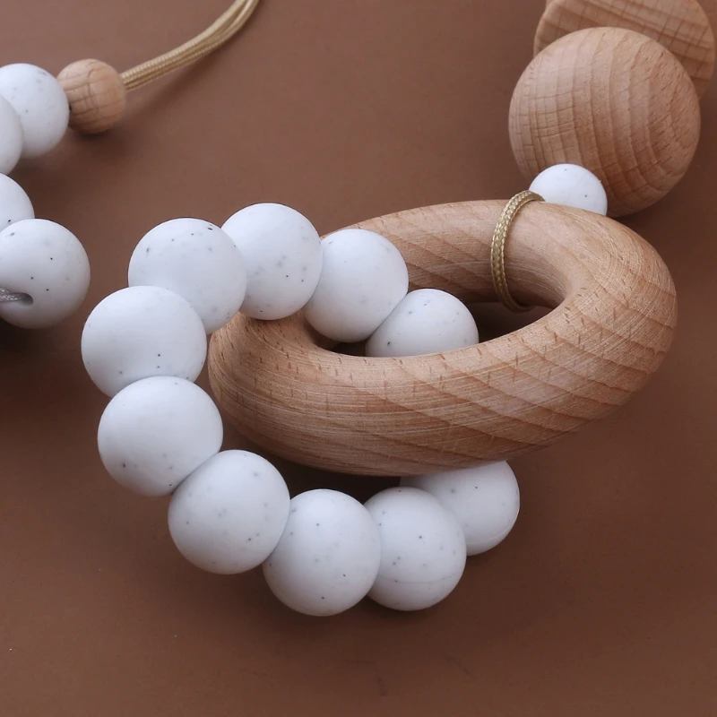 3Pcs Baby Gym Frame Pendant Wooden Ring Silicone Beads Teething Nursing Gifts Fashionable Food Grade Newborn Chewing Molar Toys