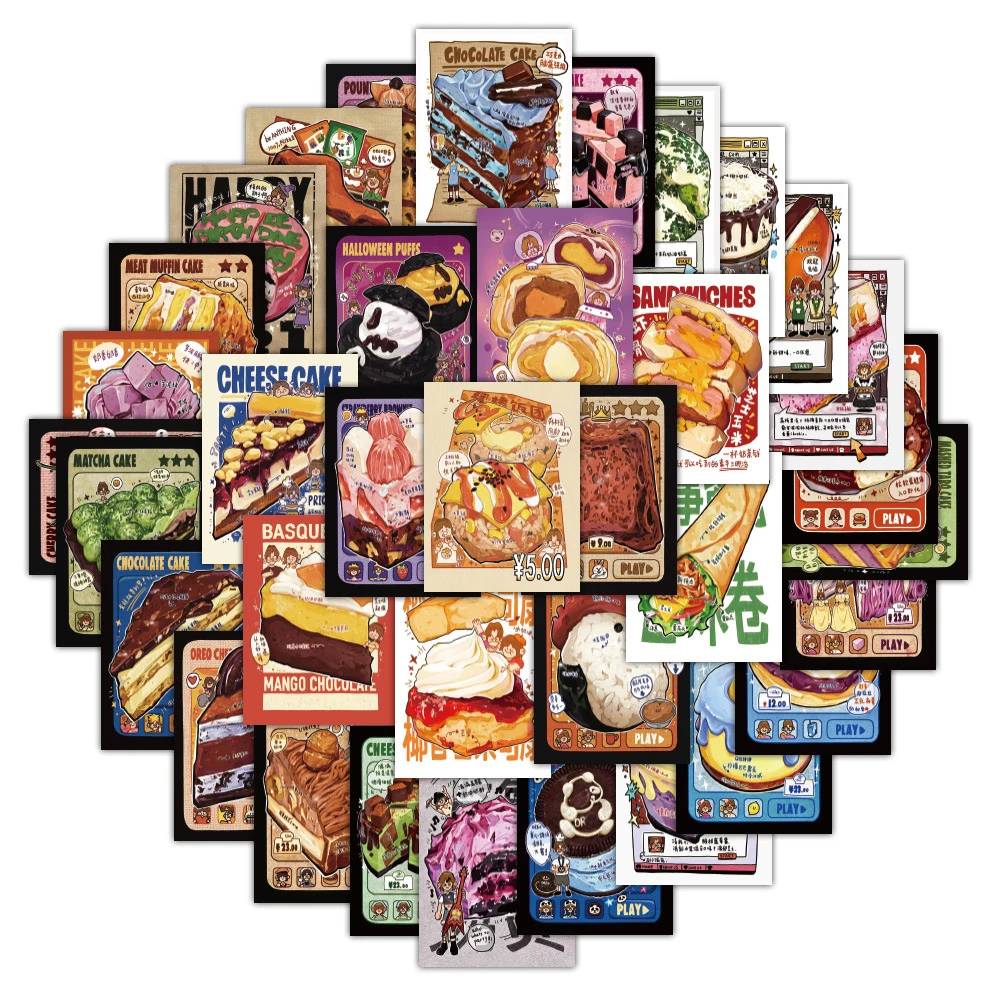 10/30/60pcs Stile Disegnato A Mano Dessert Poster Adesivi Retro Estetica Decalcomanie Telefono Valigia Simpatico Cartone Animato Adesivo Divertimento per i Giocattoli