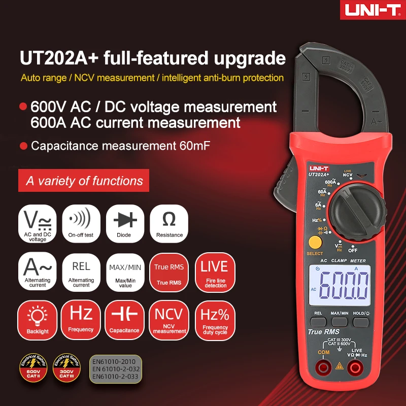 UNI-T UT201 UT202A UT204 Plus Clamp Meter AC/DC Digital Voltmeter Ammeter Pliers Multimeter Professional Electrical Multitester
