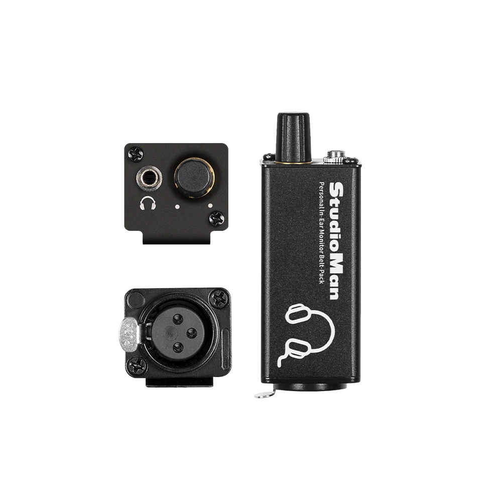 StudioMan PMA1 Amplifier Monitor In-Ear Portabel Pribadi, Input XLR dan Output 3,5Mm, Penyesuaian Volume, Hitam