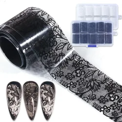10pcs Lace Nail Foil Stickers Set Black White Transfer Decal Manicure Adhesive Slider Decor
