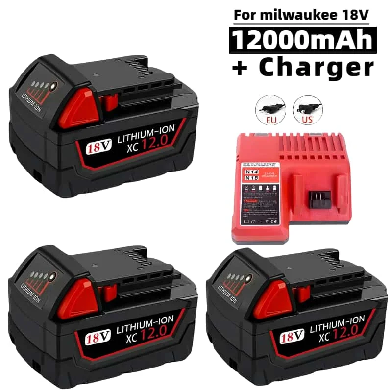 แบตเตอรี่ 18650 18v ดั้งเดิมสําหรับ Milwaukee M18 48-11-1815 impact ไร้สาย   เครื่องมือไฟฟ้า 12Ah,9Ah,6Ah แบตเตอรี่ 18V แบบชาร์จไฟได้