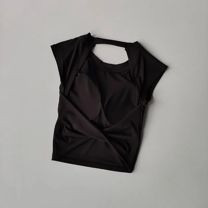 Sexy korte rugloze vaste borstpad sport T-shirt vest dames nauwsluitende sneldrogende afslankende yogapak topkleding