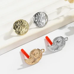 10pcs Conch Stud Earring Settings Golden Silver Color Earrings Connectors Round Earrings Base Diy Jewelry Making Accessories