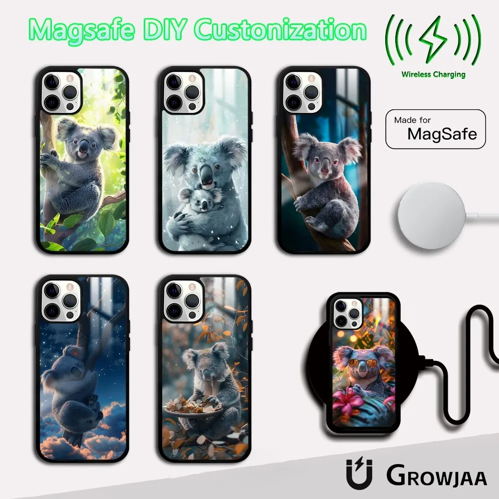 Cute Animal Koala Phone Case For iPhone 16 15 14 13 12 11 Pro Max Plus Mini Magsafe Mirror Wireless Magnetic Cover