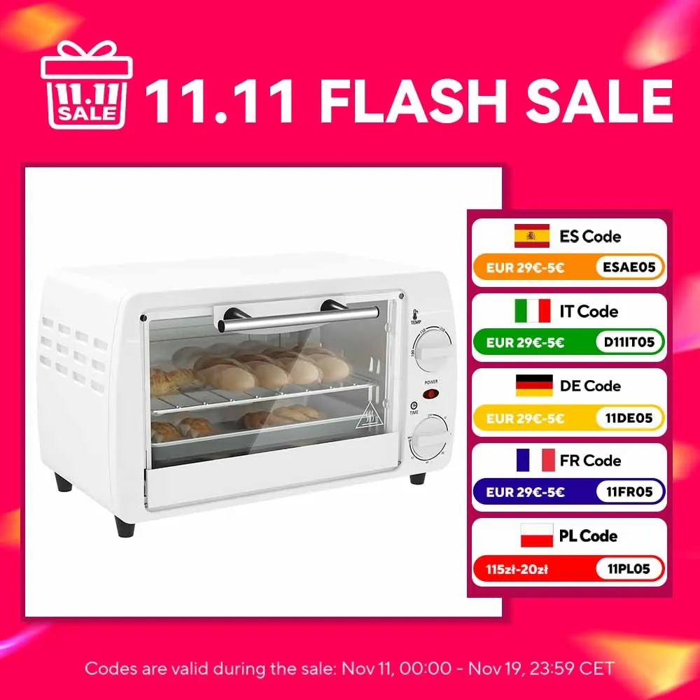 هومكوم فرن كهربائي منضدية 10 لتر 750 وات 36.5X26X22 سم أبيض