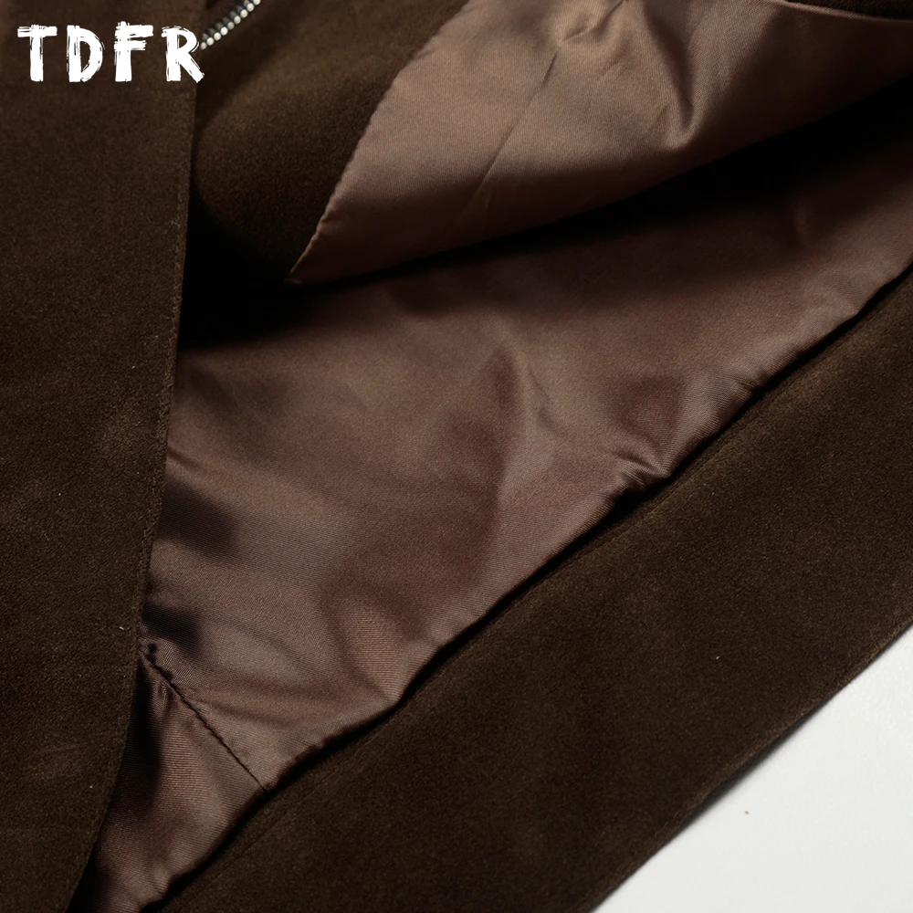 الرجعية الجلد المدبوغ التلبيب سترة رجالي تقسم بلون الخريف الشتاء عادية فضفاضة طويلة الأكمام ملابس خارجية رجل