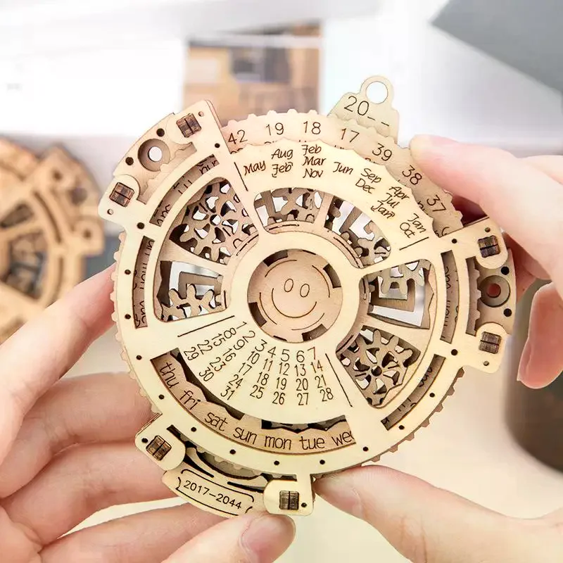 

1 комплект, вращающийся универсальный календарь с механическим механизмом, креативная детская игрушка в подарок, деревянный календарь «сделай сам», модель-головоломка