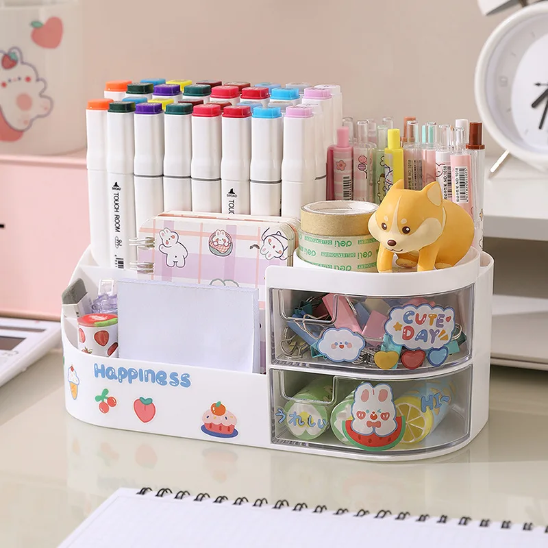 

Cute Kawaii Pen Holder Organizer Kids Girl Student Office Desktop Fashion Large Capacity Stationery Storage Box Organizer