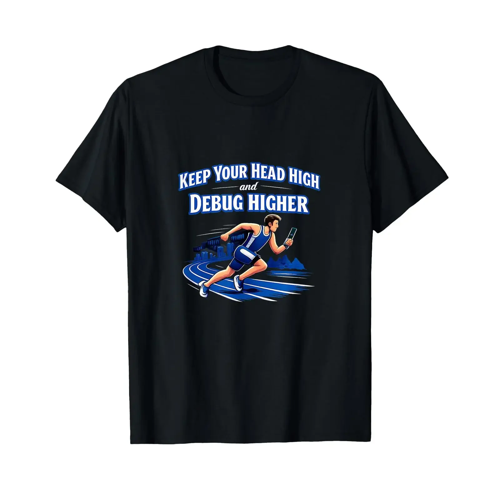 Keep Your Head High and Debug Higher Runner Code T Shirt vintage Washed Top For Everyday Wear homme Stretched fashion