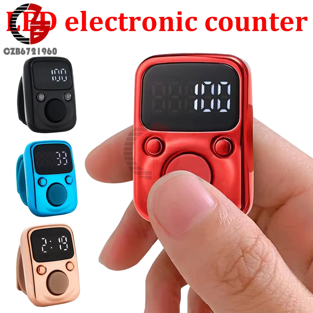 LED Display Finger Counter 4-digit 9999 Mini Ring Finger Counter Rechargeable Electronic Counter Portable Time Counter