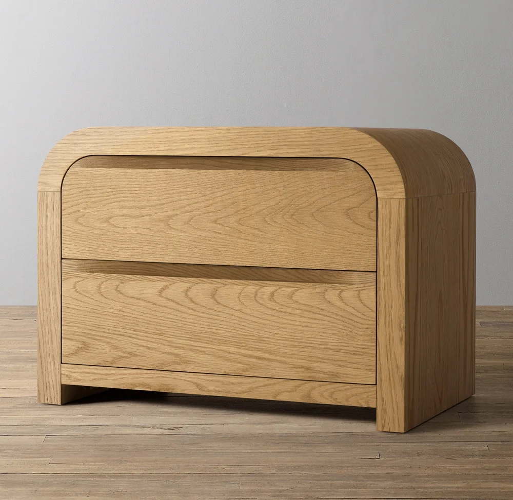 American Style Minimalist Antique Wide Nightstand High Quality Wood Bedroom Bedside Table Factory Direct