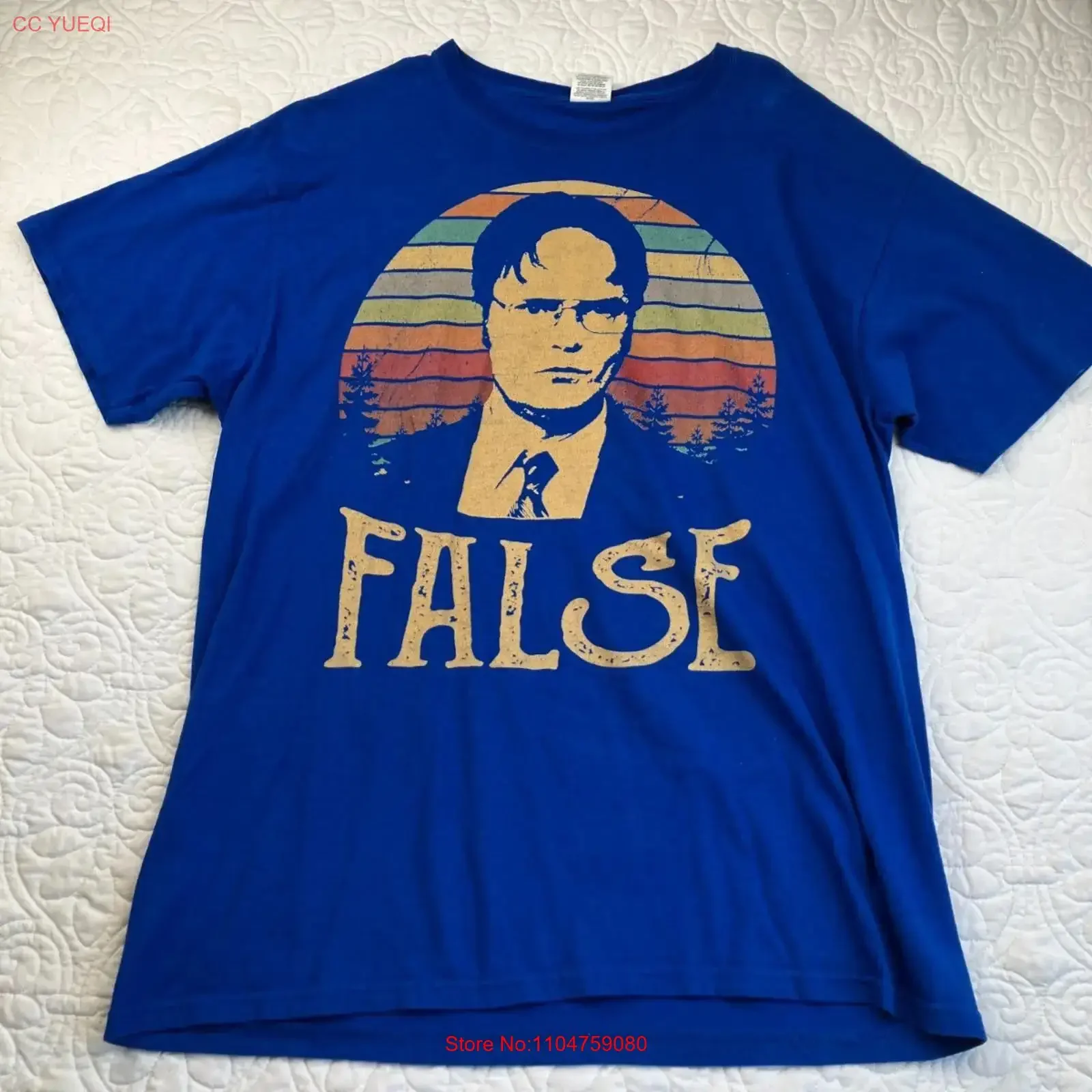 The Office sz LARGE False Dwight Schrute TV Show  T Shirt vintage Washed designer clothes Soft homme Comfortable