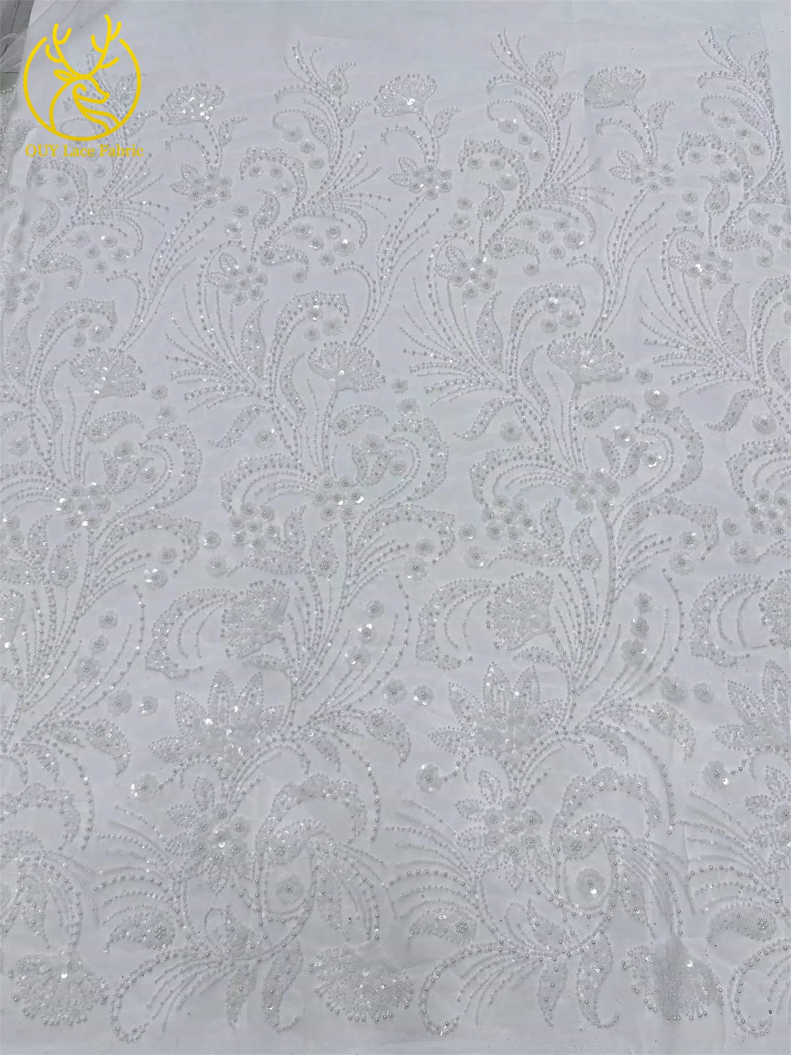 Eleganter 5-Yard-Paillettenstoff mit Kleinen Blumen, Afrikanischer Perlen-Pailletten-Spitzenstoff, Nigerianischer Luxuriöser Pailletten-Netzstoff für Kleider und Näharbeiten – Detail 8