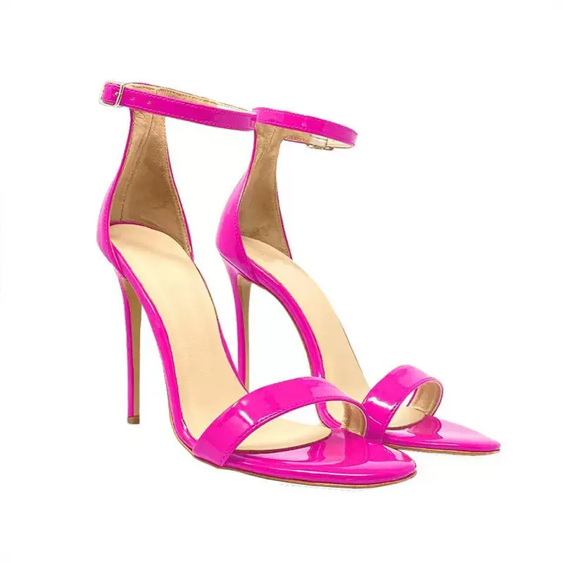 

Новая модная римская лакированная кожаная пряжка с круглым носком и прямым ремешком с открытым носком для босоножек на высоком каблуке