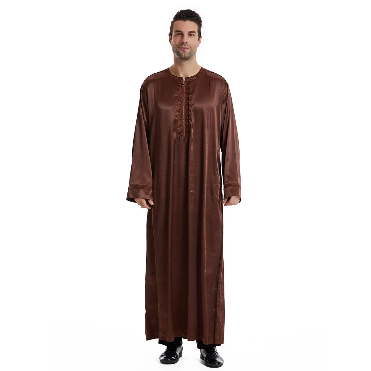 UNI Men Abaya Jubba Arab Muslim Middle East Ramadan Robe Islam Kaftan Dubai Abaya Zipper Thobe Plain Prayer Solid Color Dress