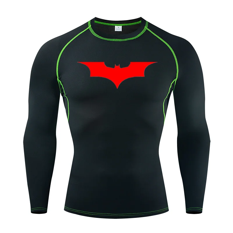 New Men\'s T Shirt Outdoor Training Fitness Gym Jogging Running Sweatshirt Bat/-Man Compression Shirts Tight Elastic Breathable