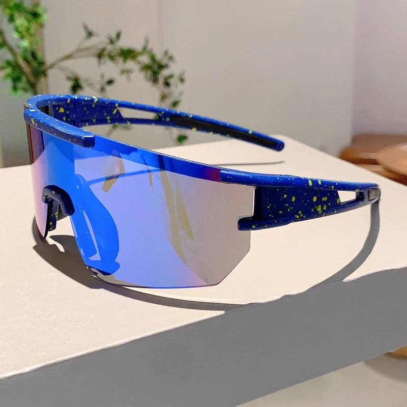 KAMMPT Oversized Goggle Men Wrapped Round Mirror Outdoor Cycling Anti-UV Sunglasses Trendy Windproof Protective Driving Shades