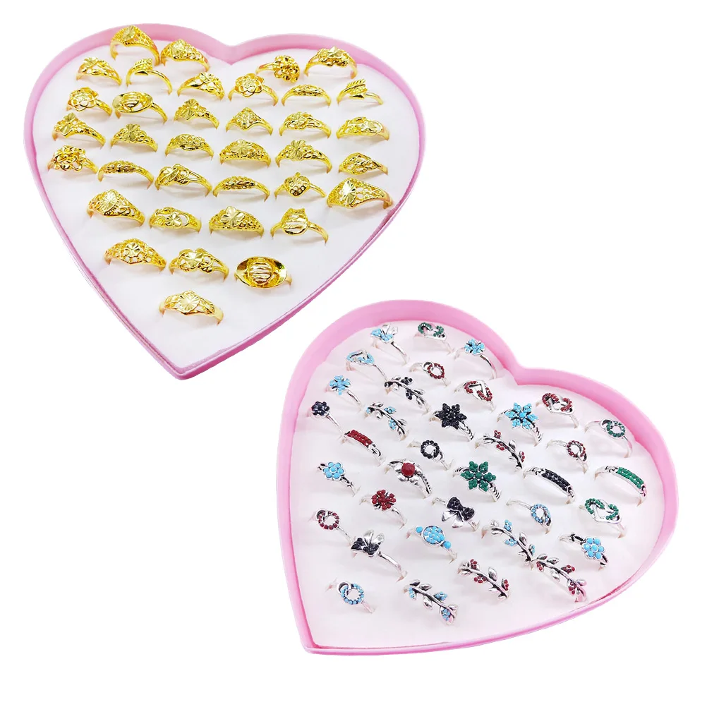 

36 Pieces Kids Rings Set Gold Rhinestones Safe Quality Cartoon Adults Birthday Gifts Game Prizes Party Accessories