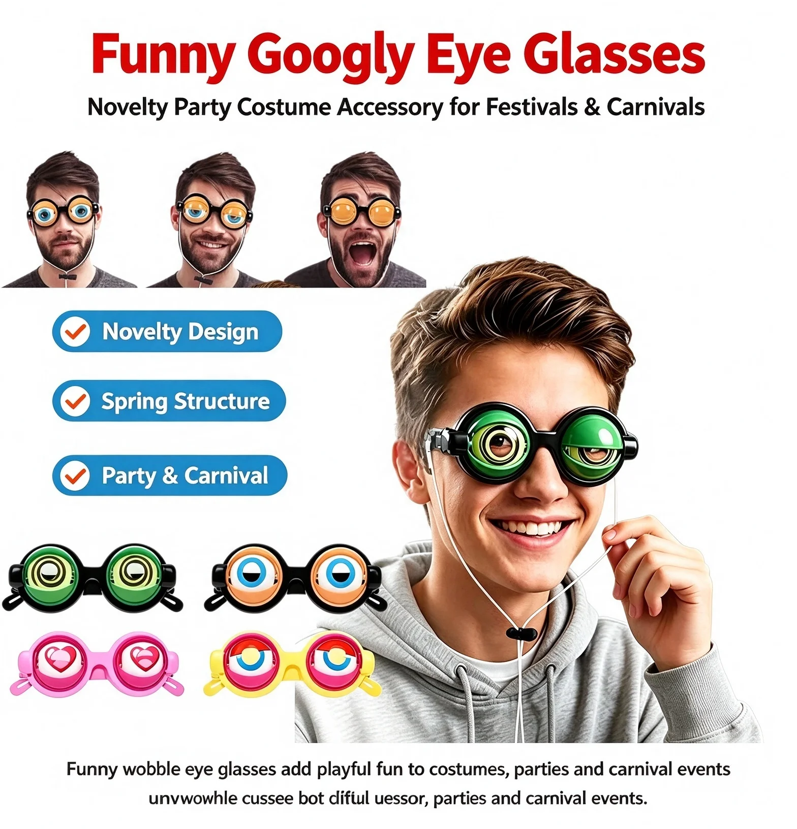 Blinking Crazy Eyes Funny Glasses Prank Cosplay Props Novelty Gag Accessory For Adult Costume Parties Social Entertainment Gifts