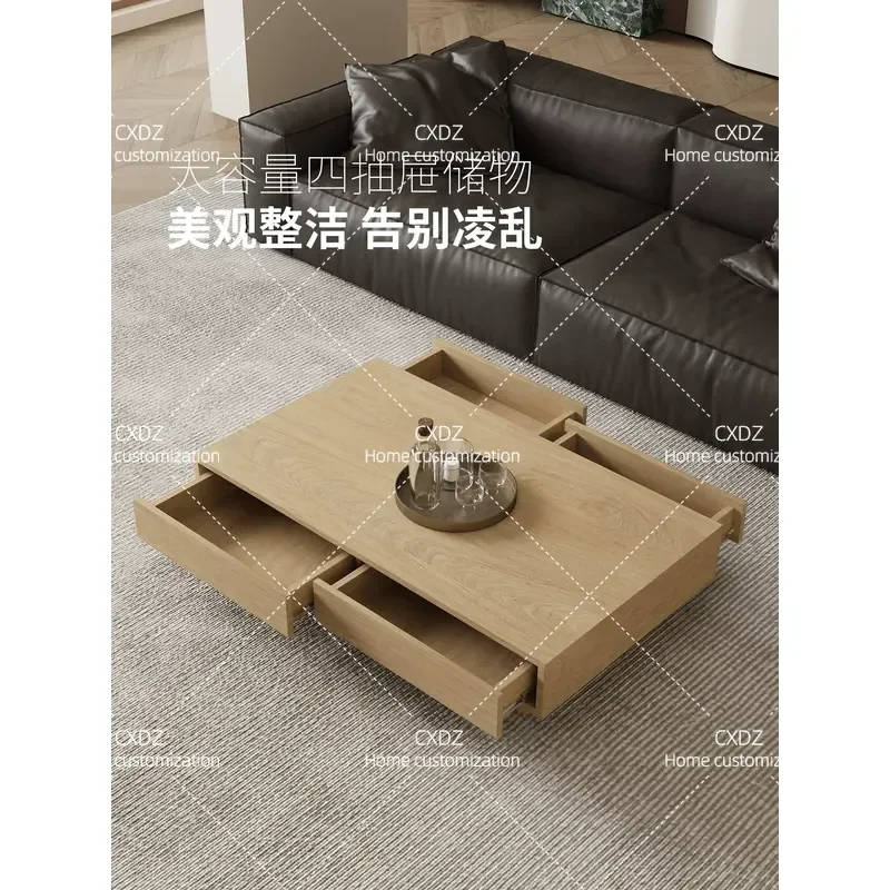 2026 Chinese Antique Style Living Room Coffee Table Square Log Color Storage Creative Home Furniture