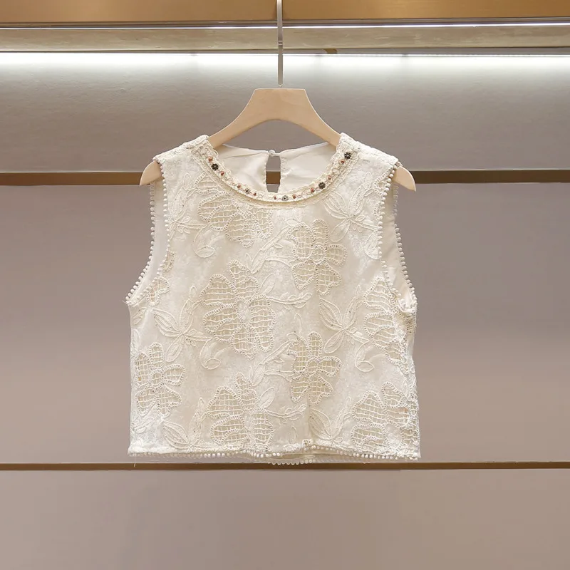 ANJY Summer New Women High-End French Style Embroidered Flares Sleeveless Vest Chic Casual Shorts Set Elegant Fashion Ins A22553