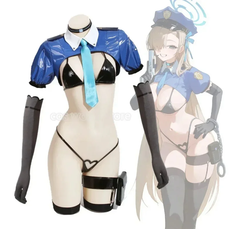 

Anime Blue Archive Itinose Asena Bunny Girl Cosplay Costume Women Sexy Leather Police Bodysuit Hat Socks Suit Halloween Clothes