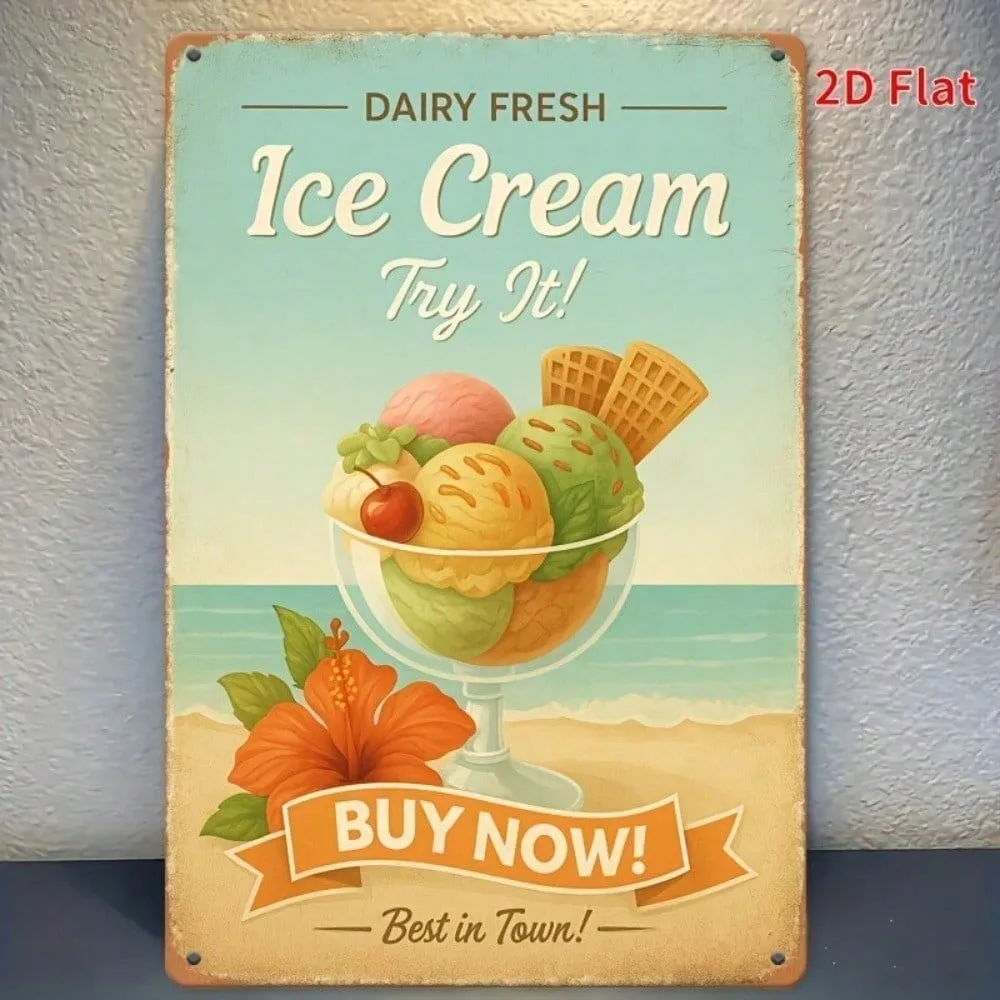 

Rustic Metal Kitchen Wall Sign Vintage Ice Cream Decor Tin Poster Home Cafe Bar Foodie Gift