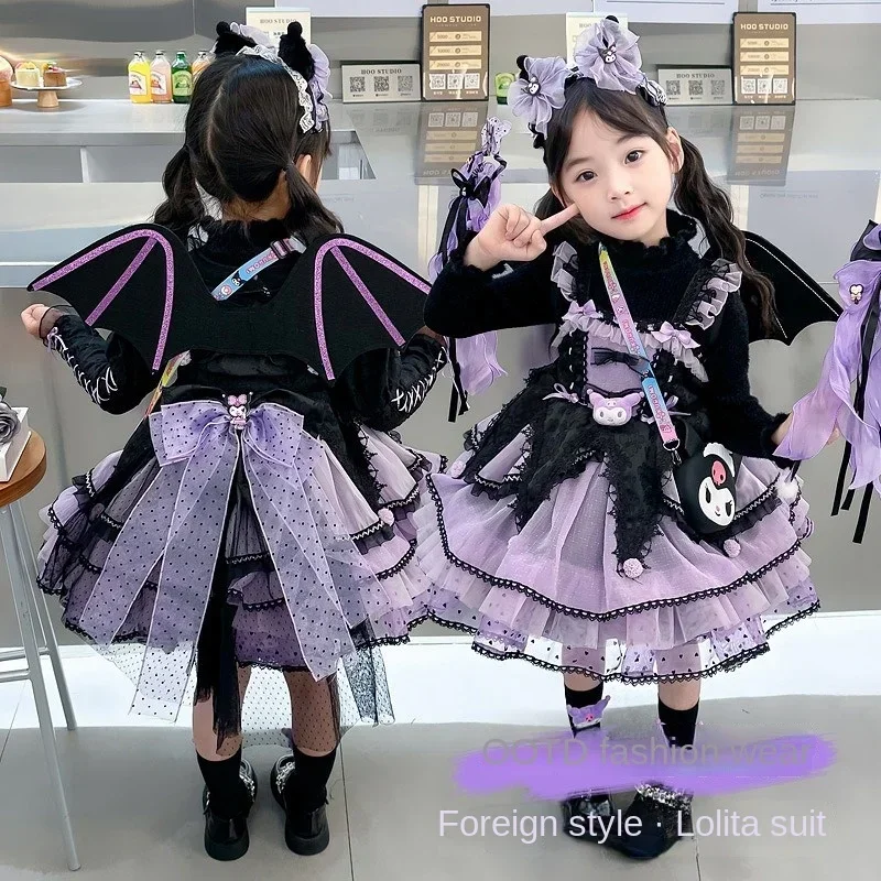 

Sanrio Anime Kuromi Cartoon Girl Lolita Skirt Set Autumn Girls Long Sleeves Dress Cosplay Princess Dress Party Birthday Gifts