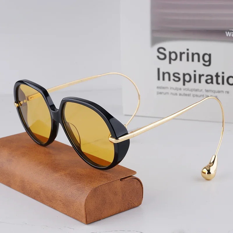 

Элитные дизайнерские солнцезащитные очки-авиаторы овальной формы черно-золотого цвета для женщин, трендовые нишевые модные очки INS из сплава с защитой от солнца, коллекция 2025 года