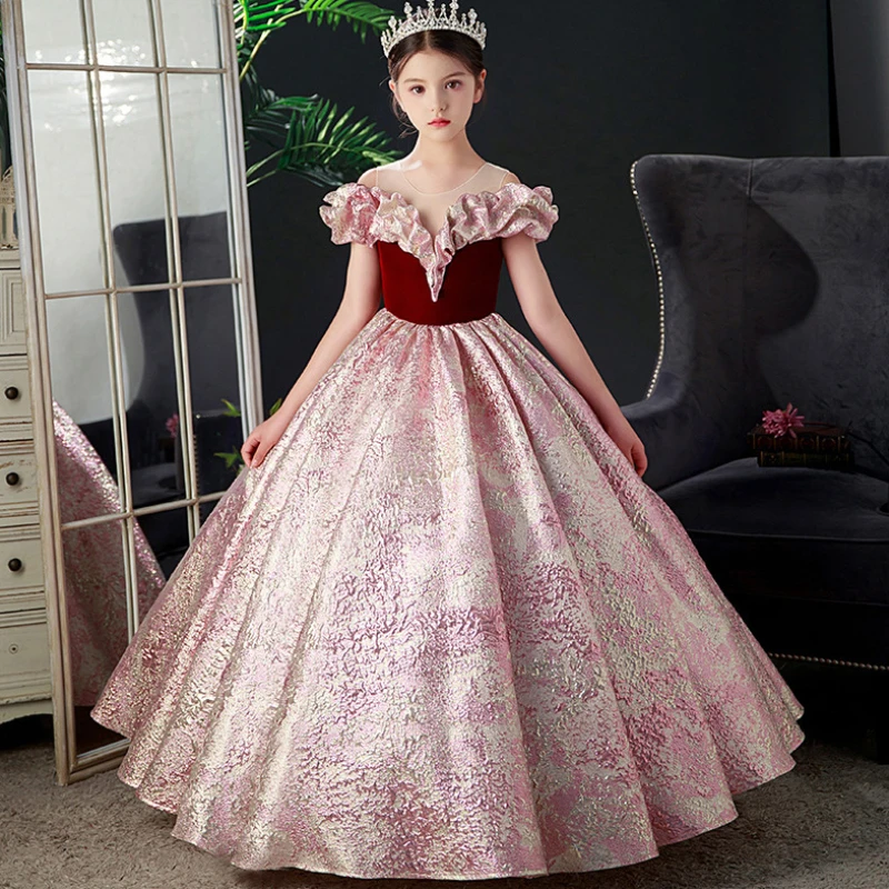 Kids Pageant Dresses for Girls 2 6 To 8 10 14 Years Children Long Dress Party Evening Elegant Luxury Gown Formal Occasion Frock