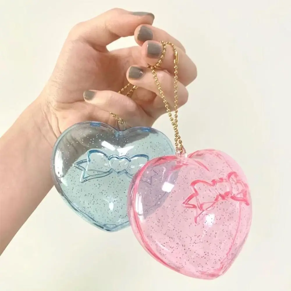 1Pcs Heart-shaped Love Plastic Storage Box with Keychain Sparkling Jewelry Case Jewelry Candy Packaging Blue Pink