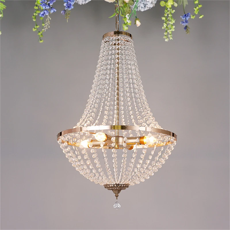 Modern Crystal Chandelier Retro Living Room Pendant Lighting Gold Finish Ceiling Light Fixture for Dining Room Foyer Bedroom