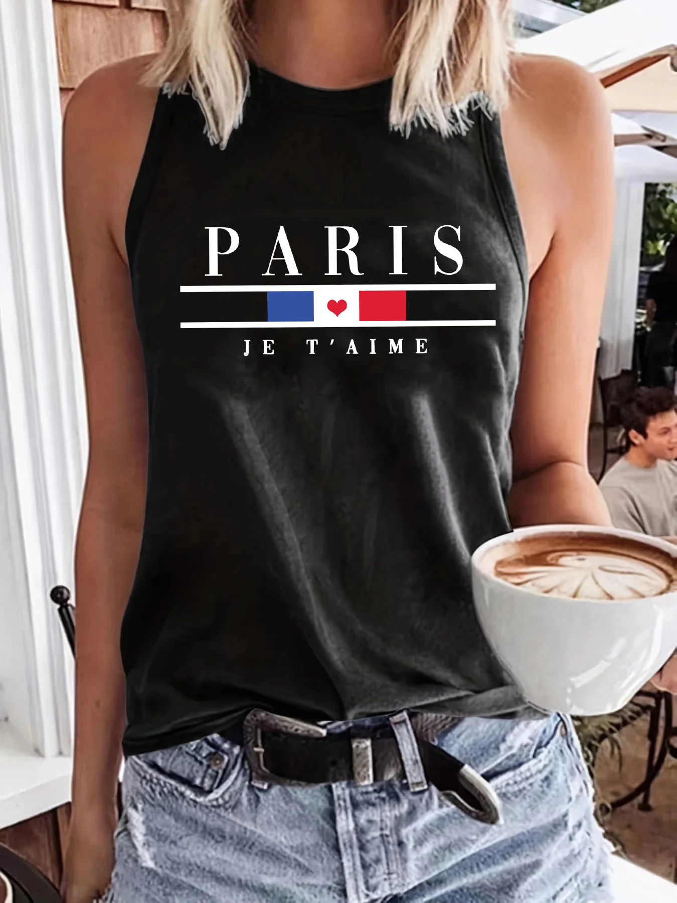 Women's Summer PARIS Letter Print Large Casual Sleeveless Loose Tank Top T-shirt Breathable for Spring & Summer