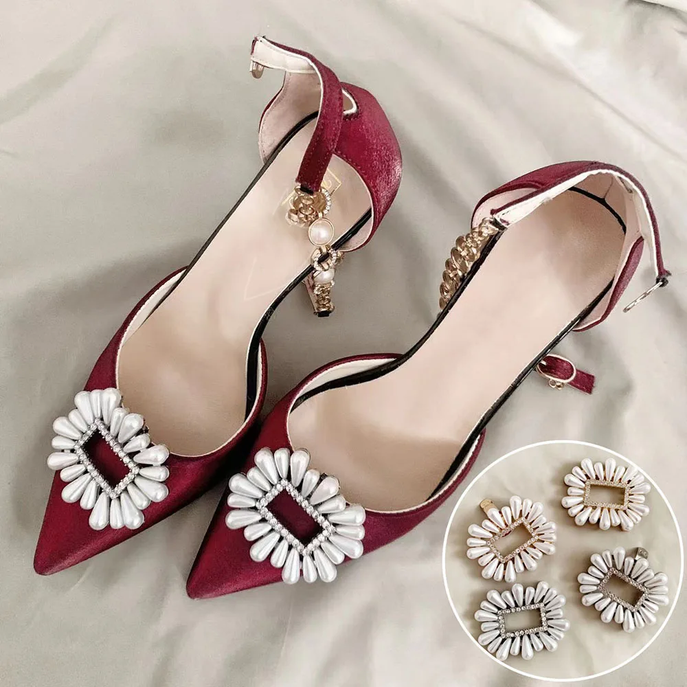 

1Pc Rhinestone Shoe Clips Crystal Pearls High Heel Accessories Wedding Bride Shoes Decoration DIY Detachable Shoes Buckles