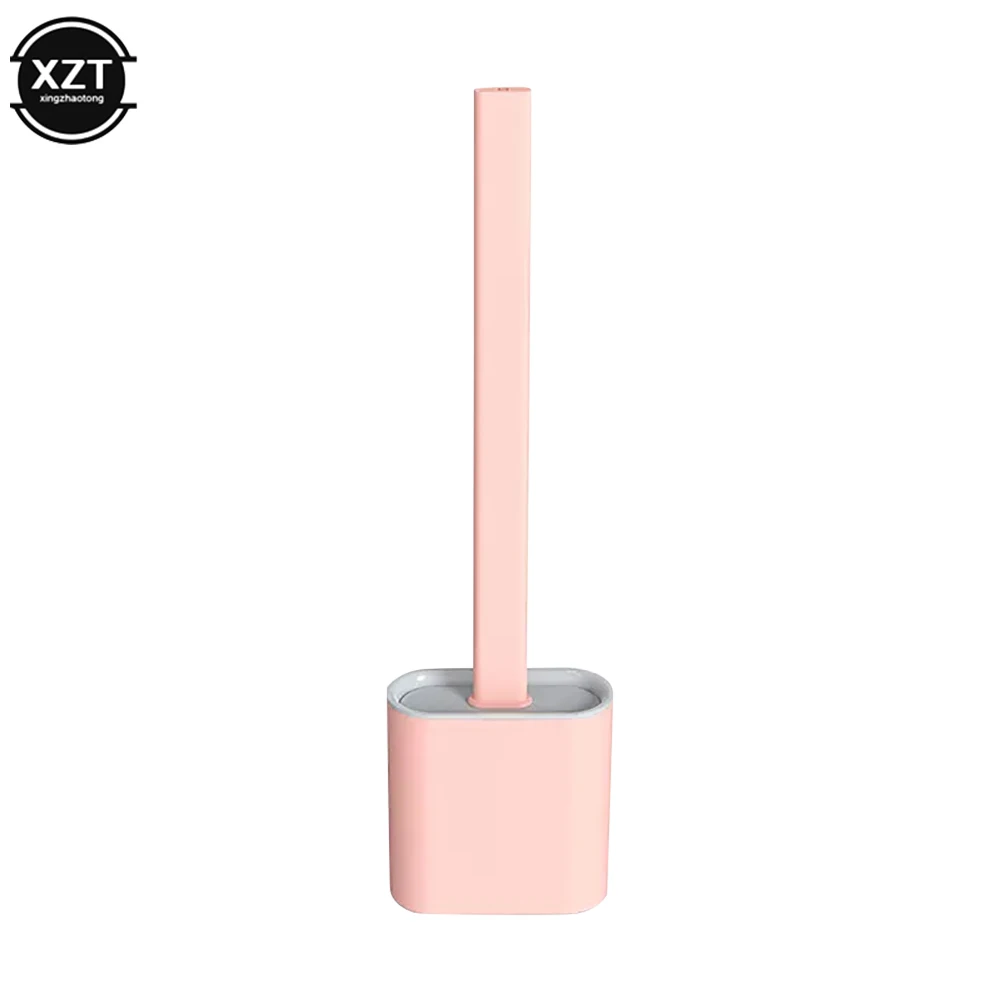 1PC Toilet Brush Water Leak With Quick-dry Base Silicone Wc Flat Head Flexible Soft Bristles Brush with Quick Drying Holder Set