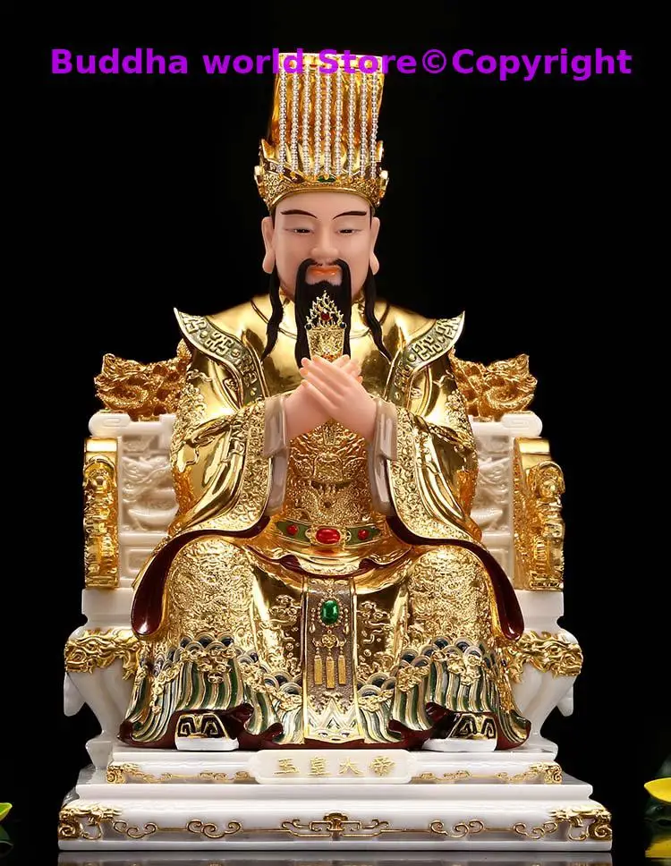 High grade gilding gold jade Royal BUDDHA figure HOME Prosperity SAFE LUCKY protection Omnipotent God YU HUANG DA DI statue