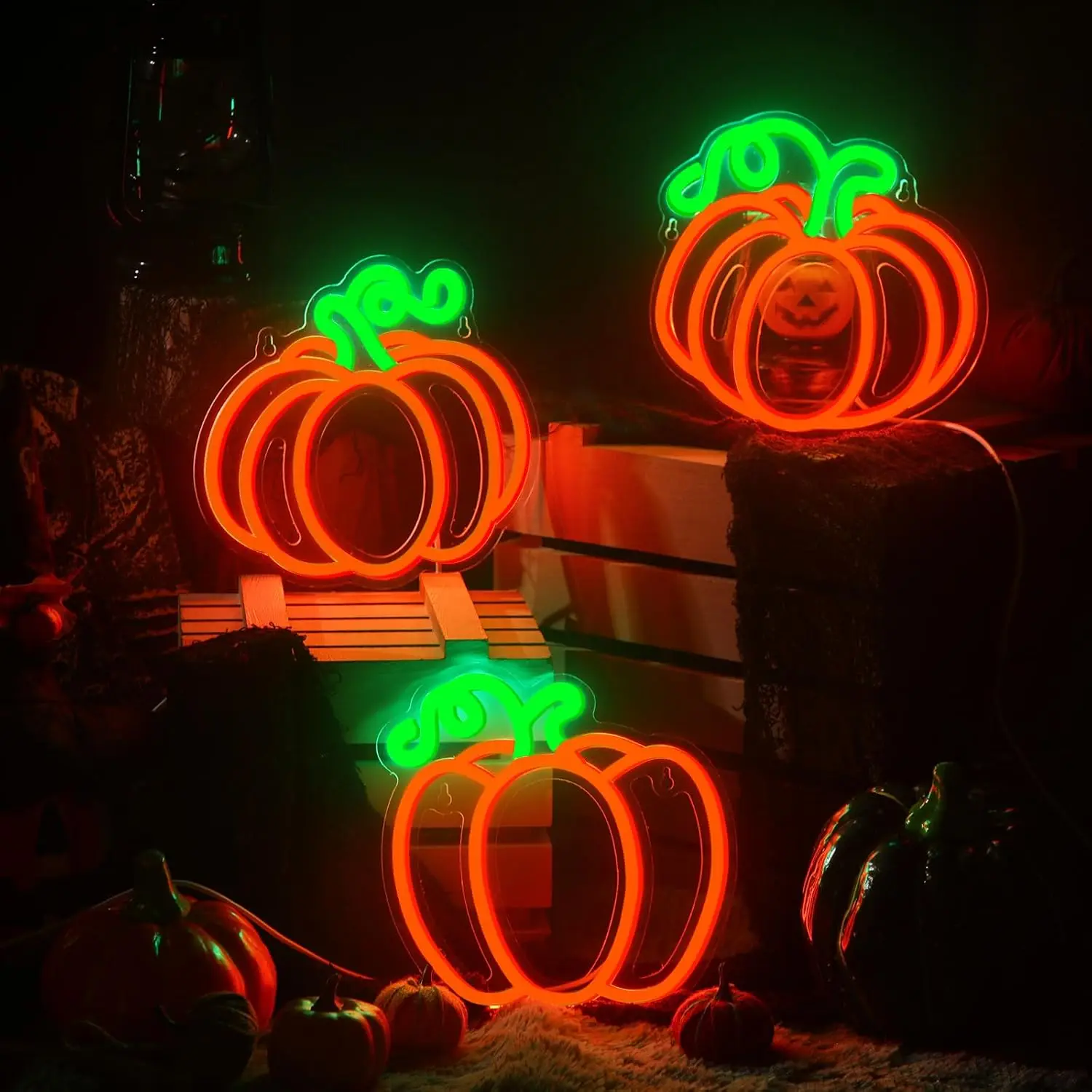 

3Pcs Pumpkin Happy Halloween Neon Sign LED Light Wall Window Decor Decoration Winter Party Home Office Art Bar Club Thanksgiving