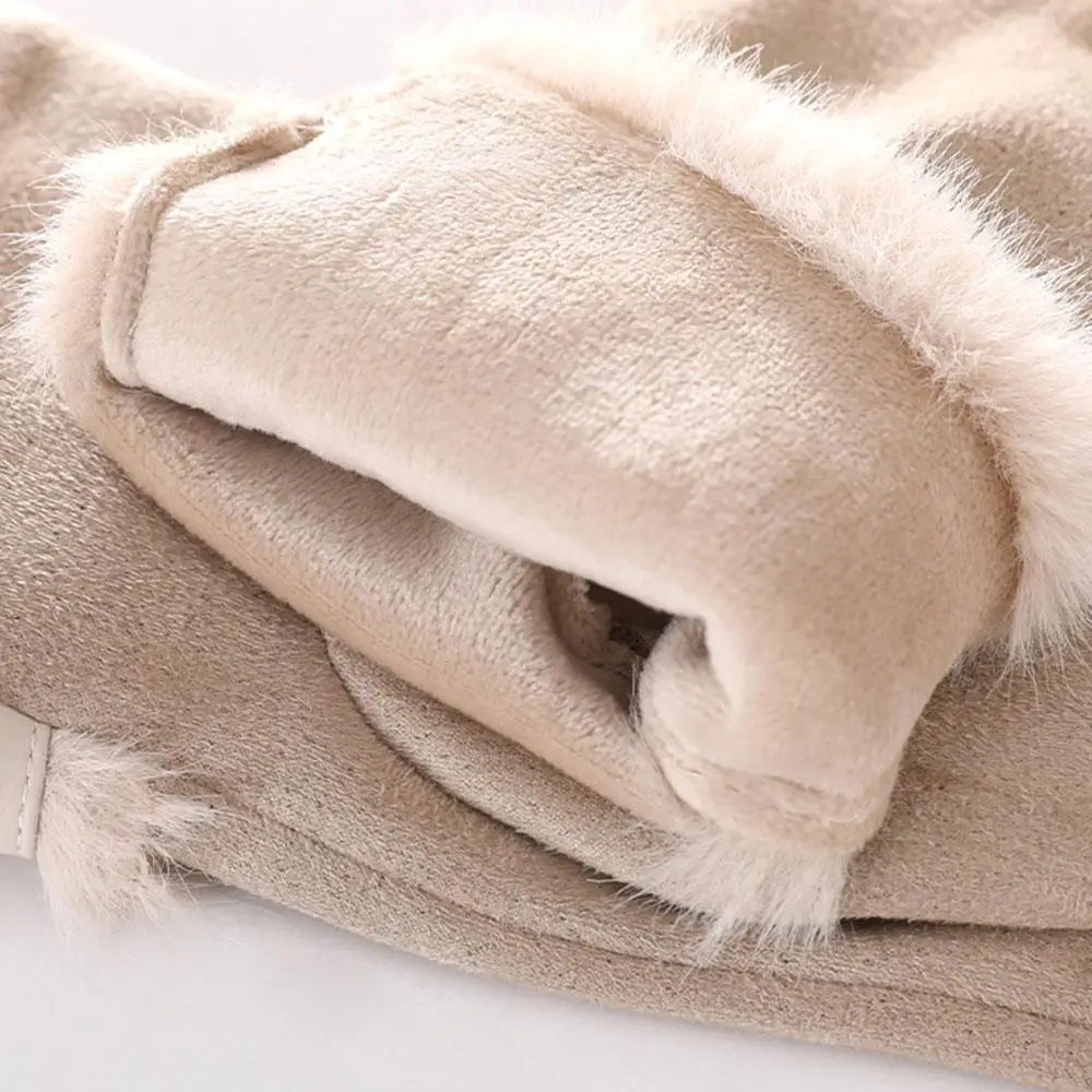 

Fleece Lined Windproof Gloves Outdoor Driving Cycling Mittens Suede Gloves With Fur Cuffs Five Fingers Thermal Touchscreen Glove