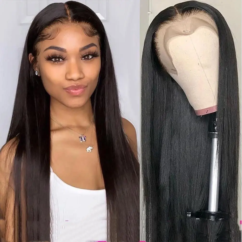 180 Density Bone Straight Lace Front Human Hair Wig Brazilian 13x4 13x6 Straight Transparent Lace Frontal Wigs 30 Inch For Women