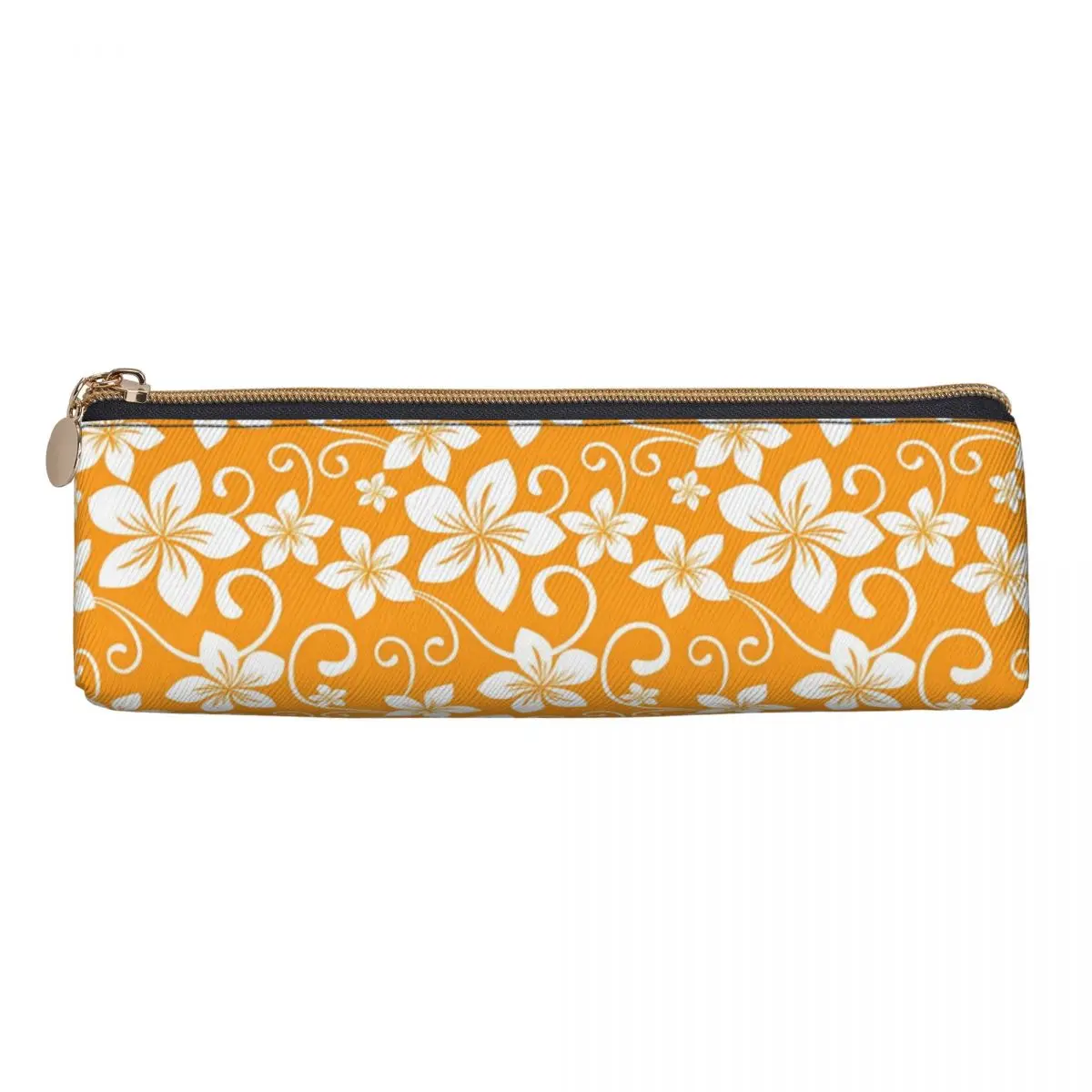 Tropical Floral Pencil Case Yellow Flowers Print Students Kawaii Pencil Bag Custom School Pencil Cases Stationery Organizer Gift