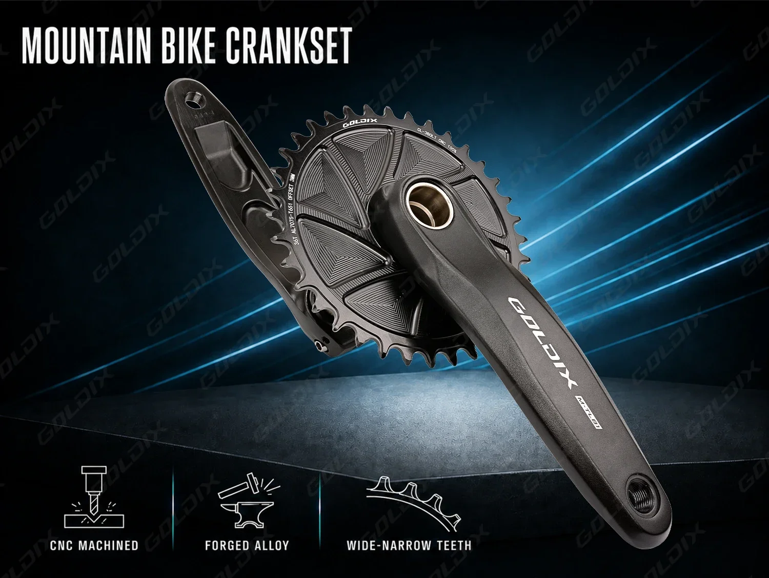 GOLDIX MTB XC Kurbelgarnitur Narrow Wide 3mm Offset AERO Kettenblatt 165/170/175mm Kurbellänge für 3-Bolzen-Direktmontage-Kurbel – Detail 2