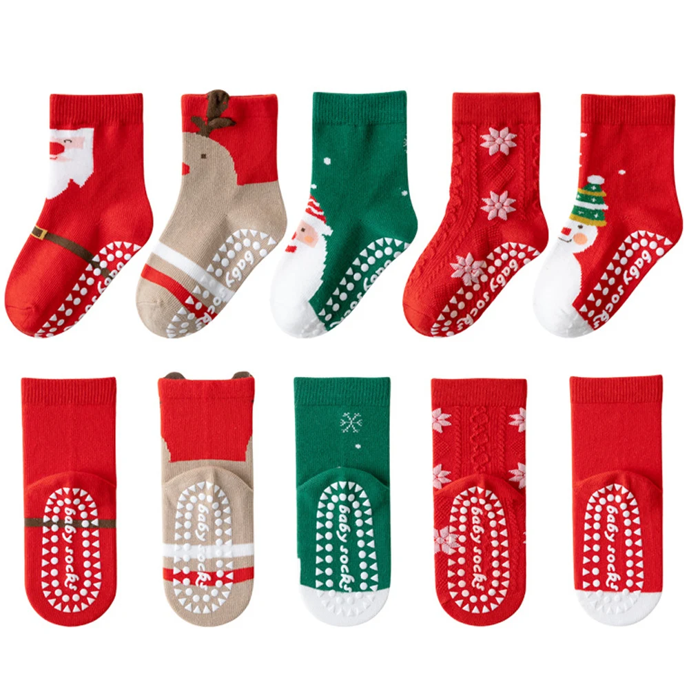 1/5 Pairs عيد الميلاد الاطفال الجوارب القطنية مجموعات للطفل الفتيات الفتيان 2025 جديد عدم الانزلاق لطيف الكرتون سانتا كلوز الطفل عيد الميلاد جوارب يمكن السير بها على الأرض