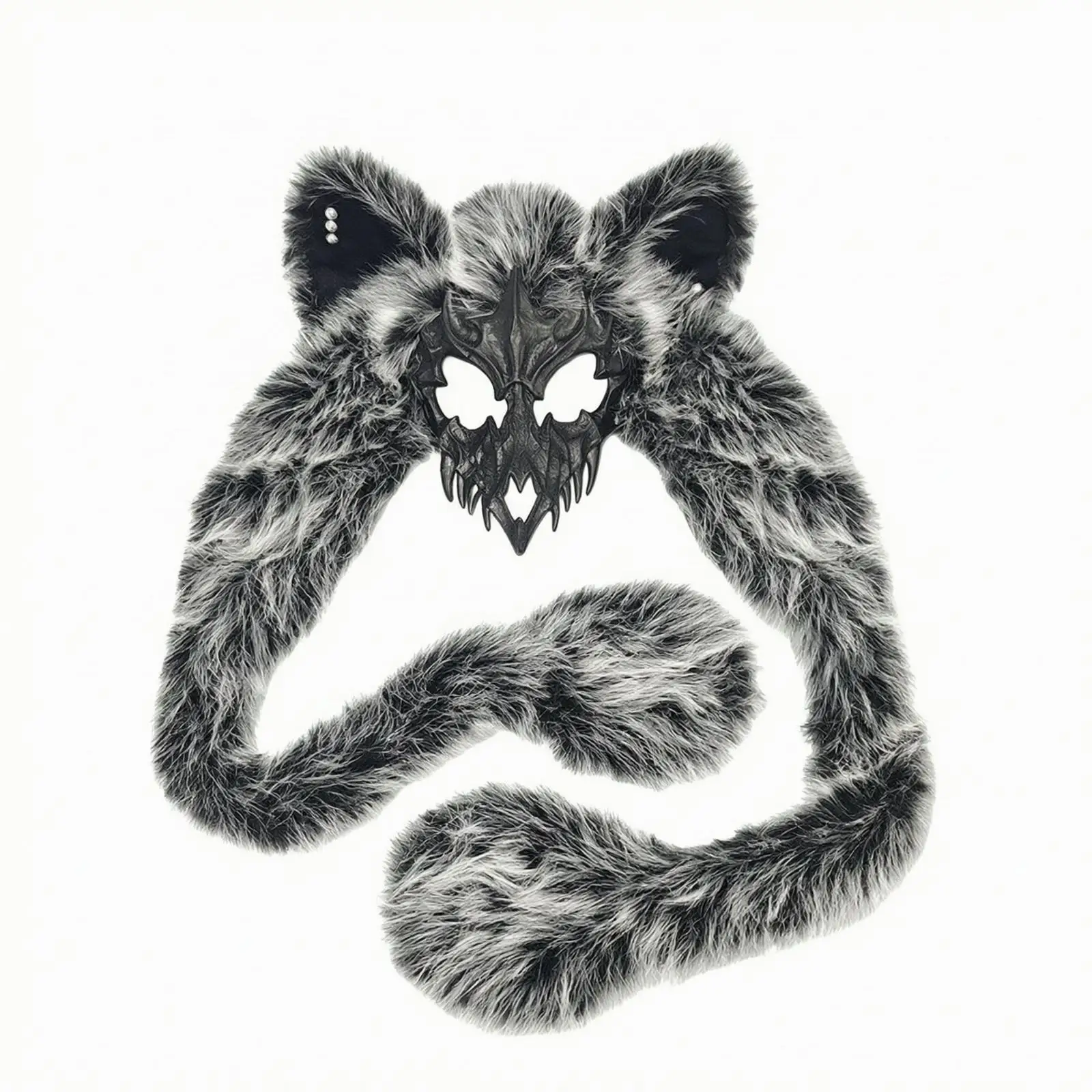 Plush Animal Face Cover Furry Wolf Skull Mask Cosplay Half Face for Masquerade Anime Party Adult Halloween Fun