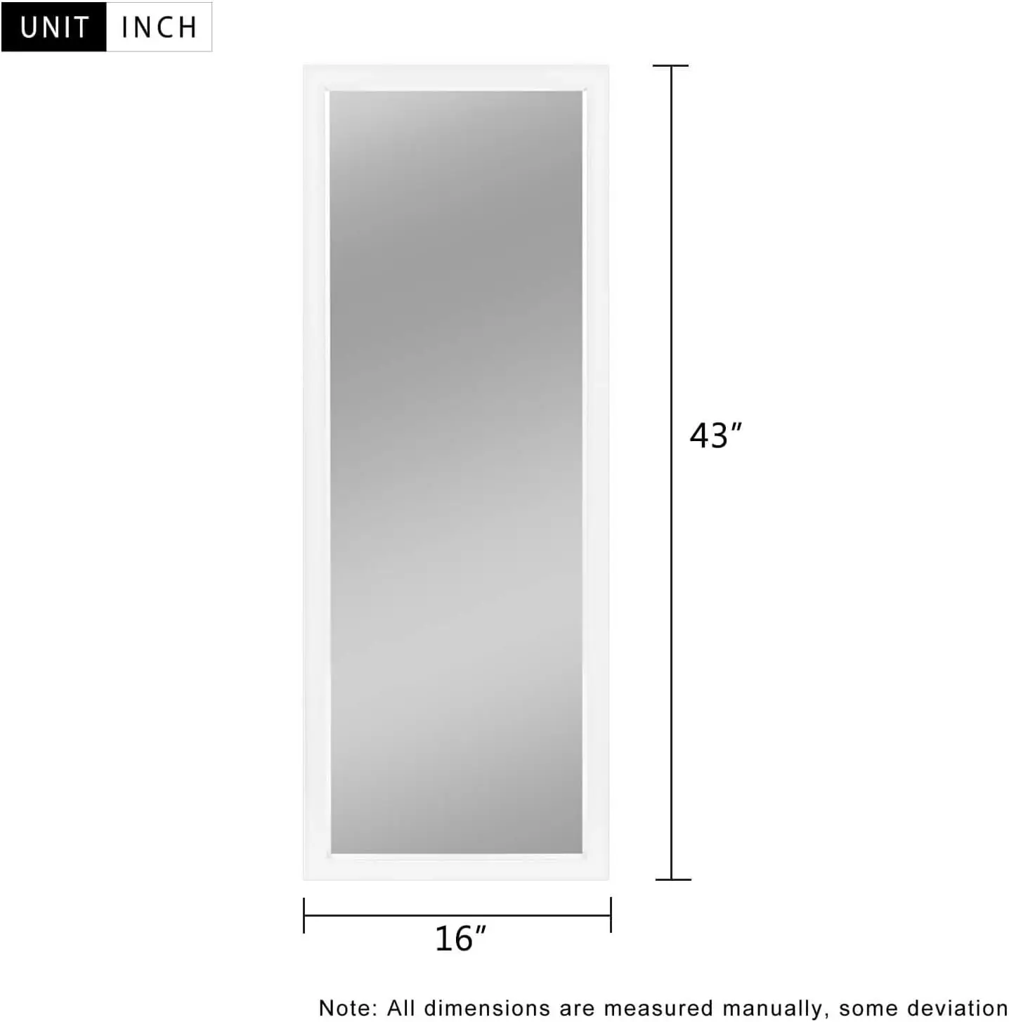 Specchio da pavimento a figura intera 43 "x 16" specchio da parete rettangolare grande appeso o pendente a parete per camera da letto, spogliatoio bianco