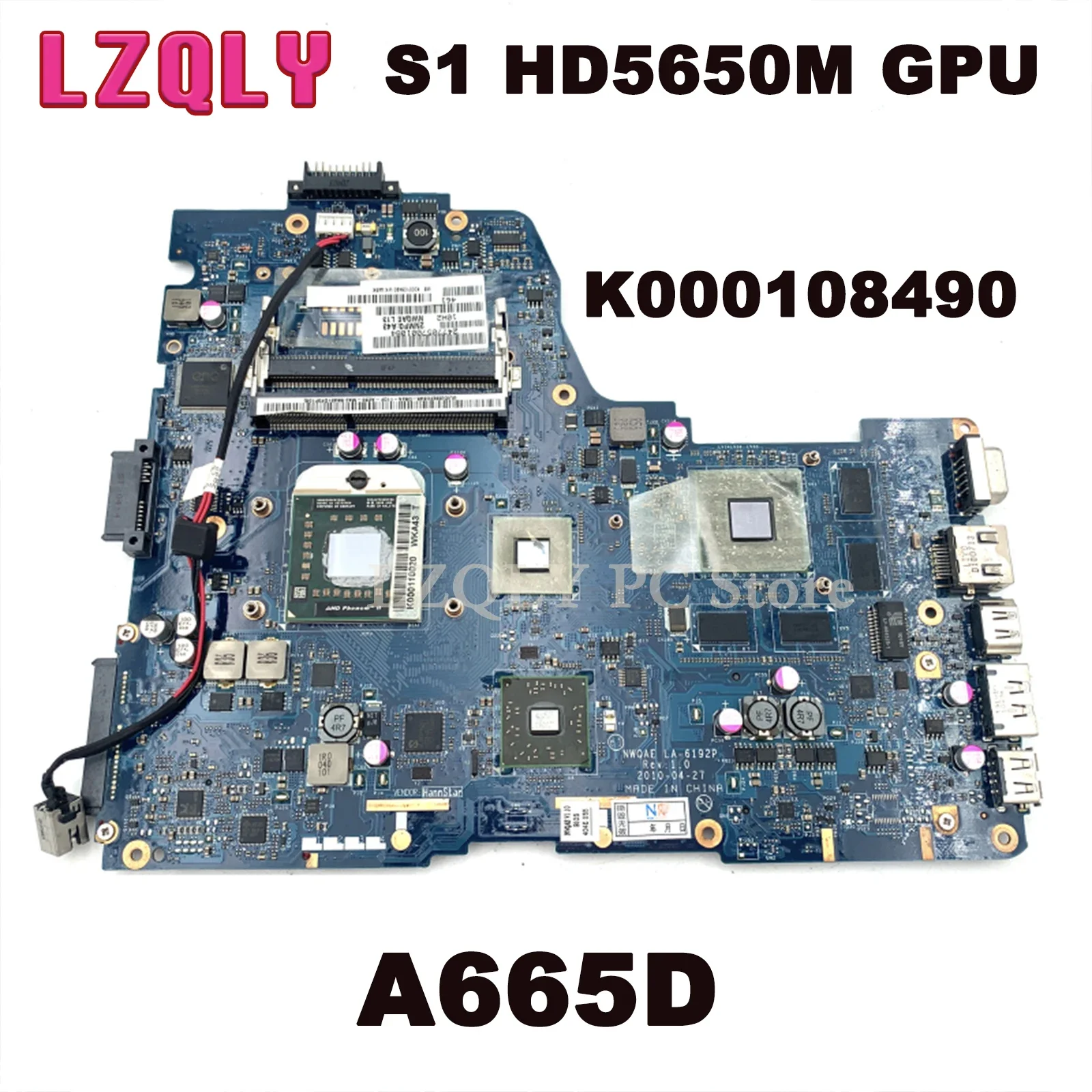 

LZQLY For Toshiba Satellite A665D LA-6192P K000108490 Laptop Motherboard Socket S1 HD5650M GPU Free CPU Main Board