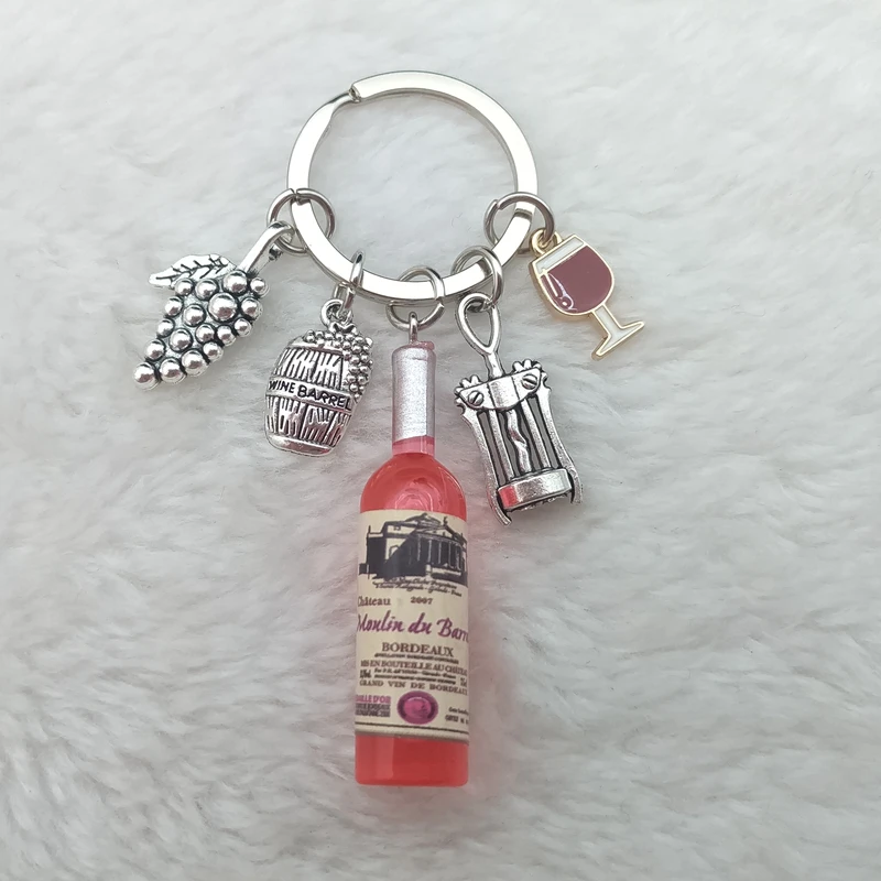 Charm enamel keychain European and American cocktail wine bottle opener wine glass wine keychain bar keychain